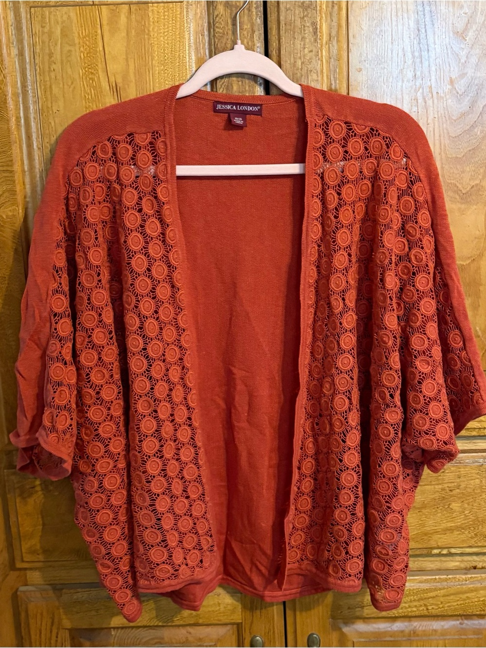 NWOT Jessica London Open-Front Crochet Knit Cardigan Burnt Orange 18/20
